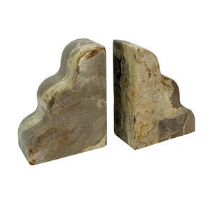 Scalloped Marble Bookends Set of 2 Natural Veined Stone 9 Inch Wide Felt Pads